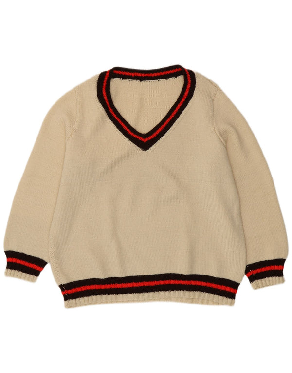Vintage herre V-hals sweater XL Beige Colourblock