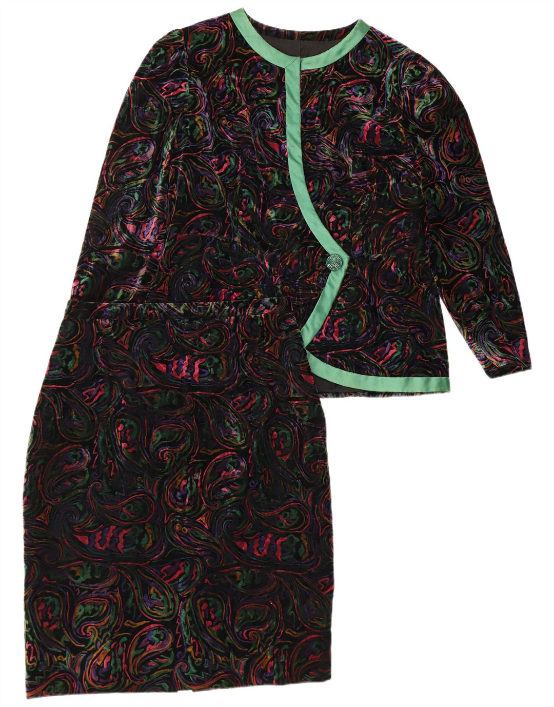 VINTAGE kvinders 1 knap 2-delt nederdelsæt UK 12 Medium W32 Flerfarvet