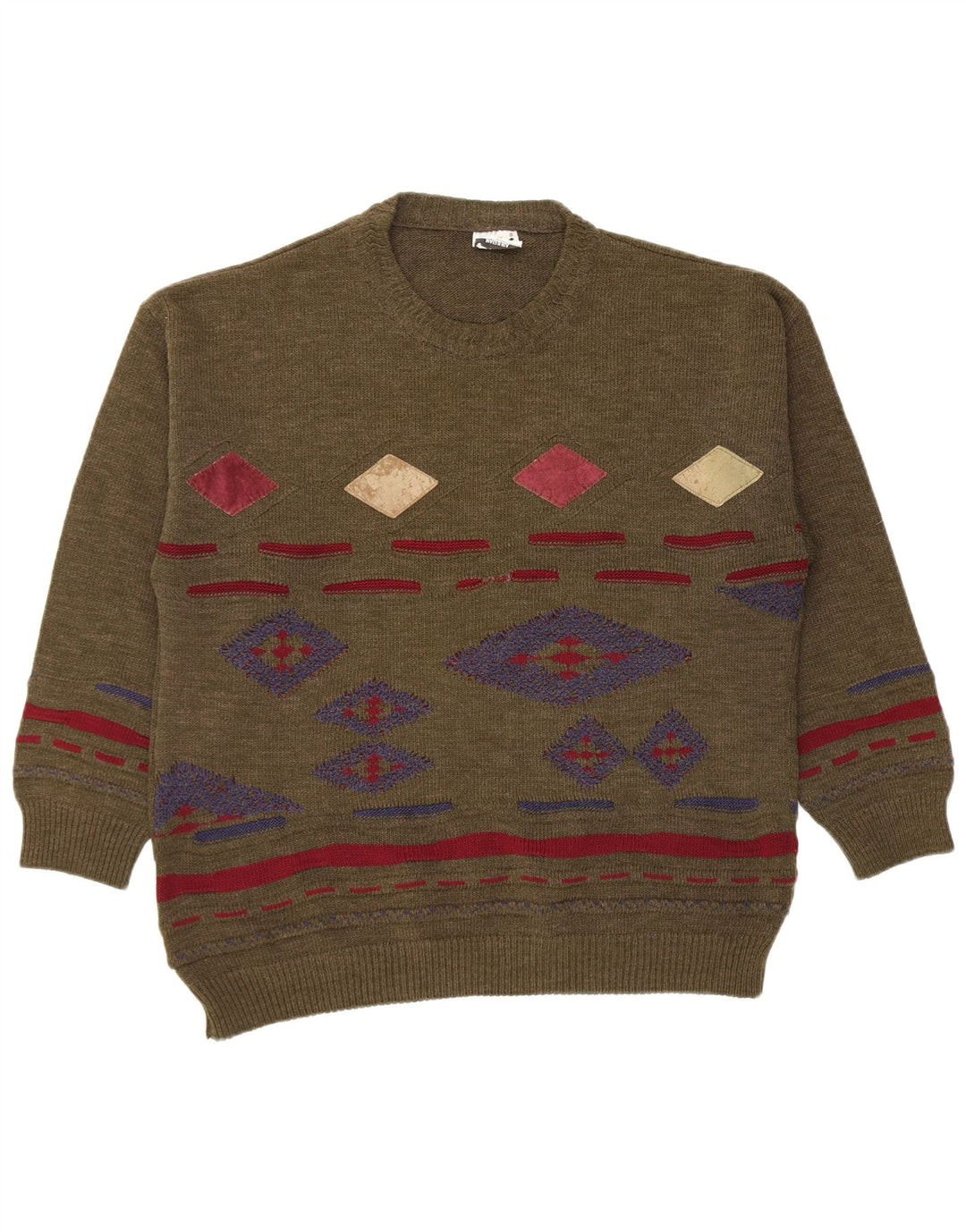 Vintage Herre rund hals sweater Medium Khaki Argyle/Diamond
