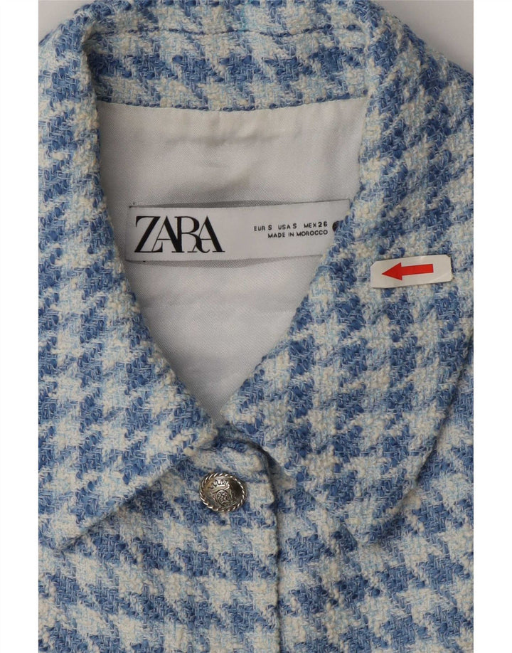 Zara Womens Crop vest UK 10 Small Blue Houndstooth