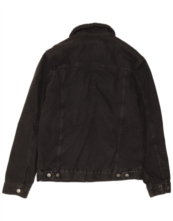 Zara Herre Sherpa Denimjakke UK 38 Medium Sort Polyester