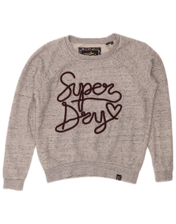 Superdry Graphic Sweatshirt Jumper UK 6 XS Grå Flecked Bomuld
