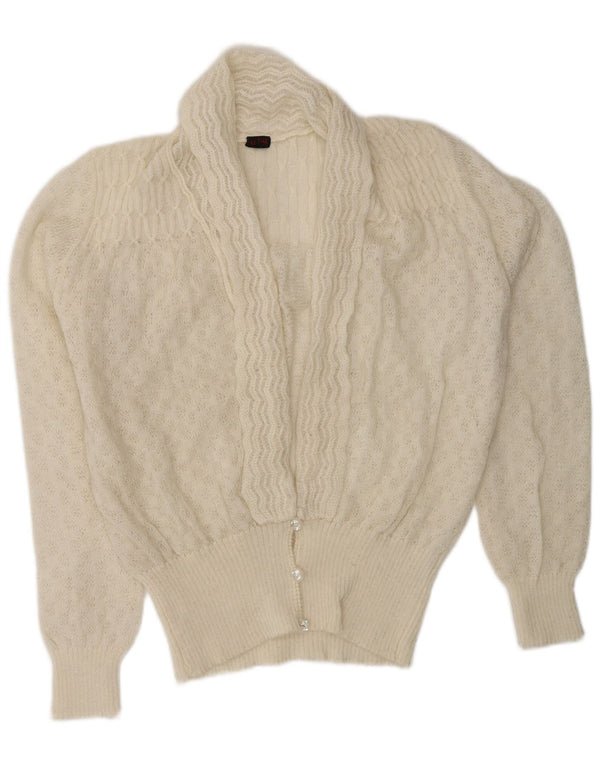 VINTAGE Dame Cardigan Sweater UK 16 Large Off White Akryl