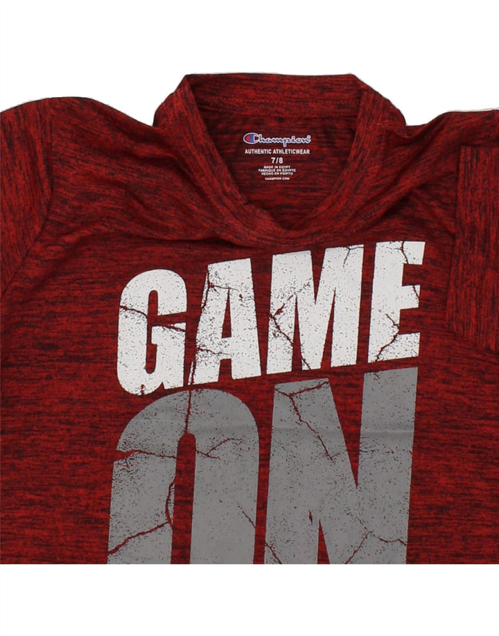 CHAMPION Boys Graphic T-Shirt Top 7-8 Years Burgundy Flecked Polyester Vintage Champion and Second-Hand Champion from Messina Hembry 