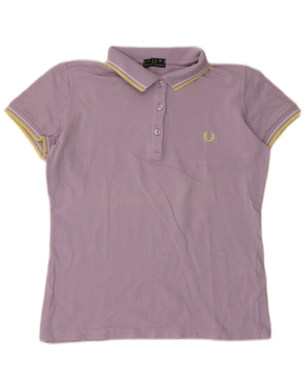 Fred Perry Womens Crop Polo Shirt UK 12 Mellem lilla stribet bomuld