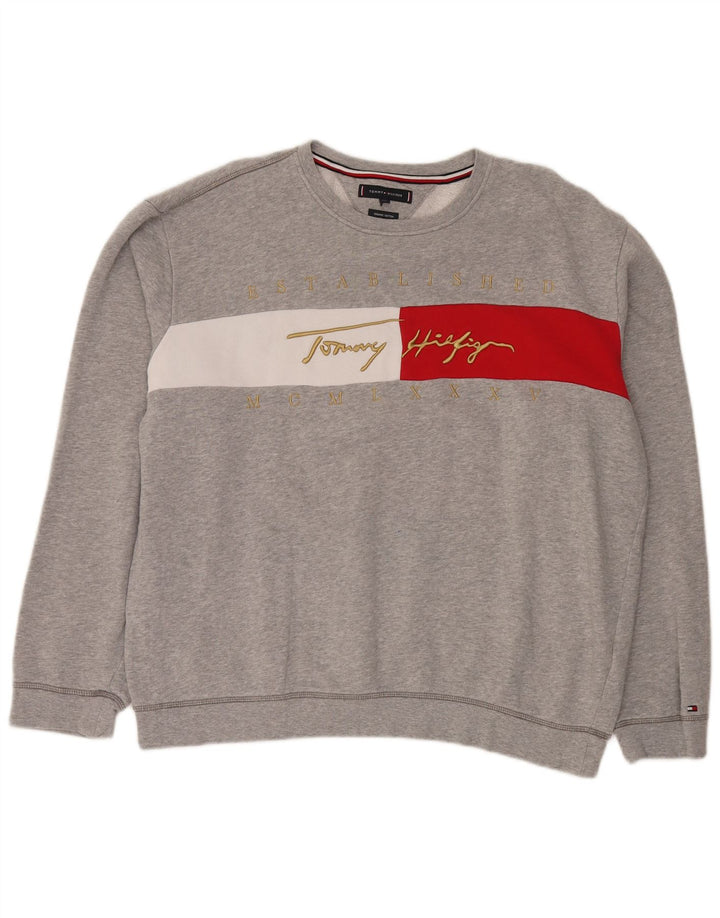Tommy Hilfiger Herre Grafisk Sweatshirt Jumper 2XL Grå Colourblock Bomuld