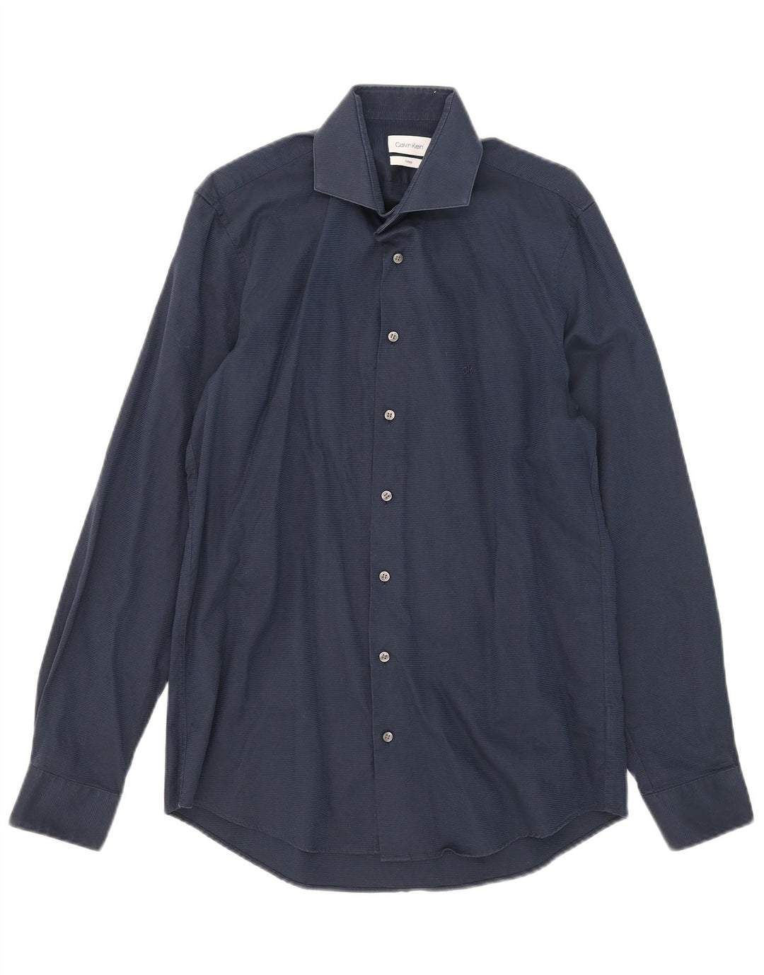 Calvin Klein Herre Fitted Shirt Størrelse 39 15 1/2 Medium Navy Blue Nålestribe