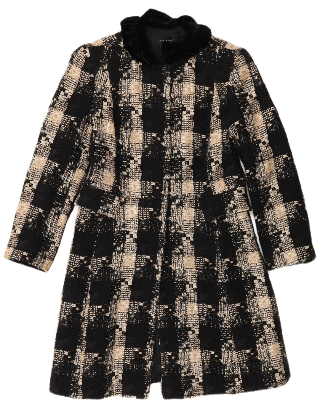 Zara Dame Overfrakke UK 12 Medium Sort Ternet Uld