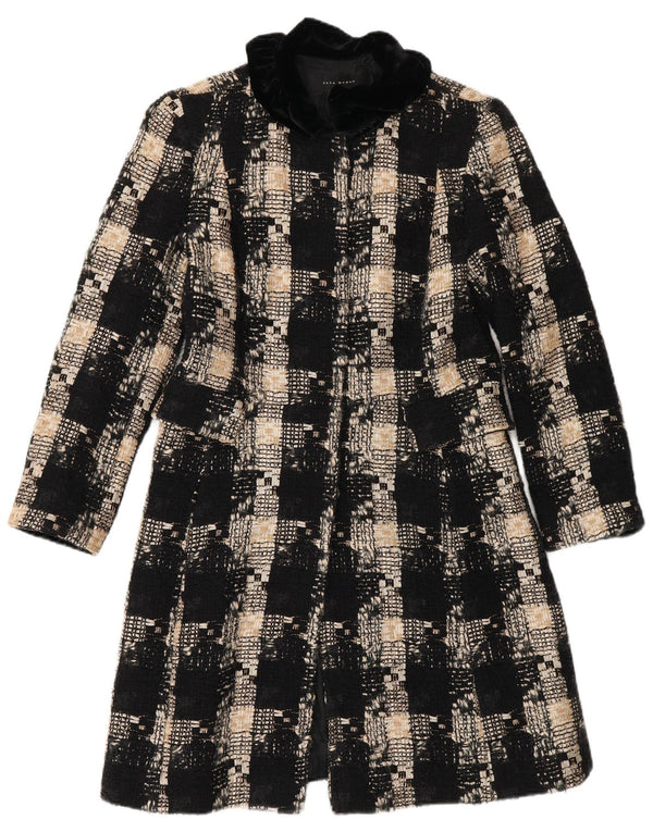 Zara Dame Overfrakke UK 12 Medium Sort Ternet Uld