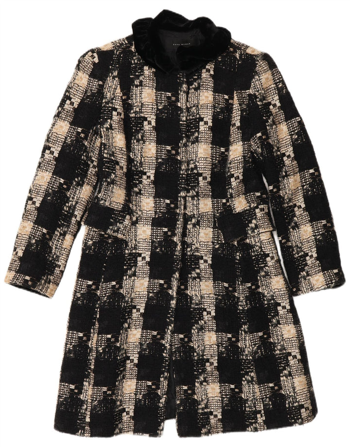 Zara Dame Overfrakke UK 12 Medium Sort Ternet Uld