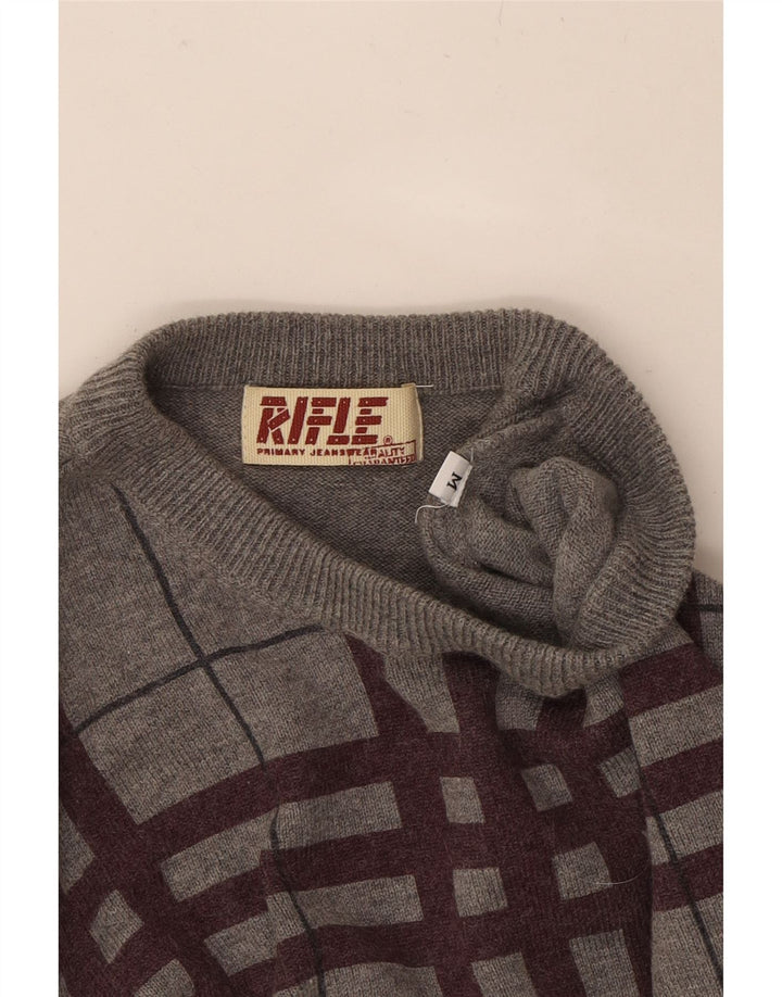 RIFLE Mens Crew Neck Jumper Sweater Medium Grey Check Cotton Vintage Rifle and Second-Hand Rifle from Messina Hembry 