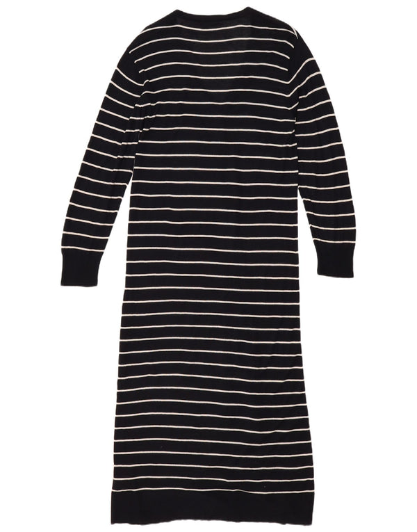 Zara Dame Longline Cardigan Sweater UK 14 Medium Sort Stribet Viscose