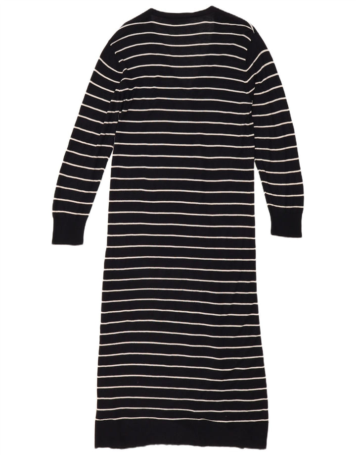 Zara Dame Longline Cardigan Sweater UK 14 Medium Sort Stribet Viscose