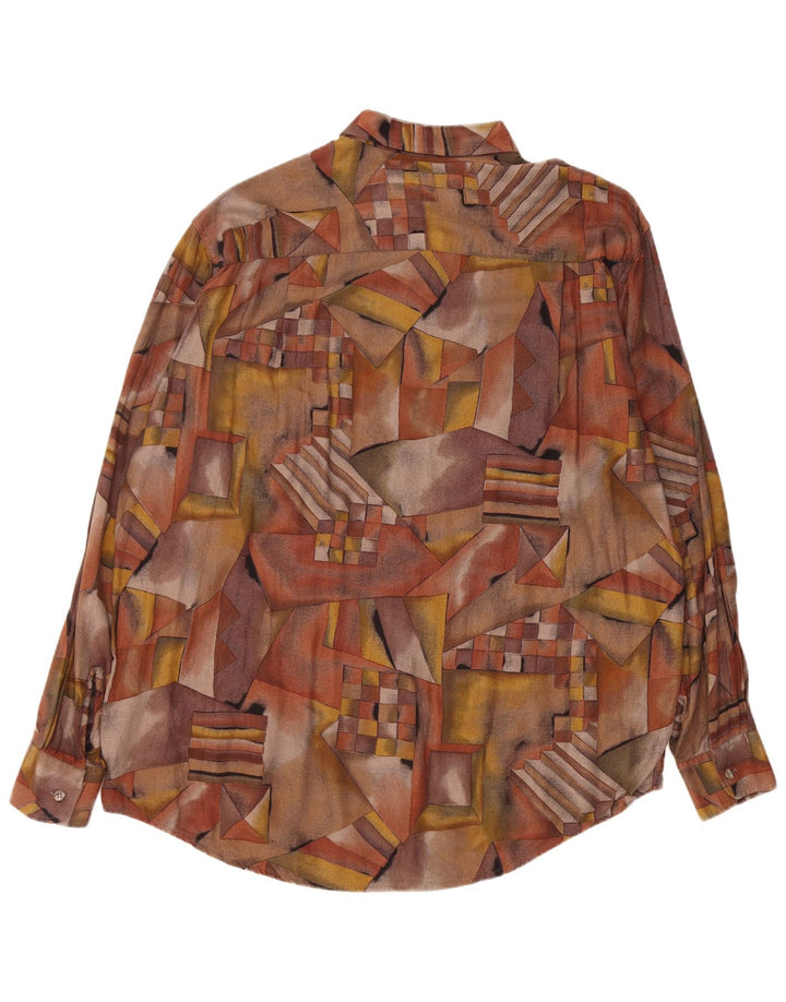 VINTAGE Mens Shirt Large Brown Geometric Viscose