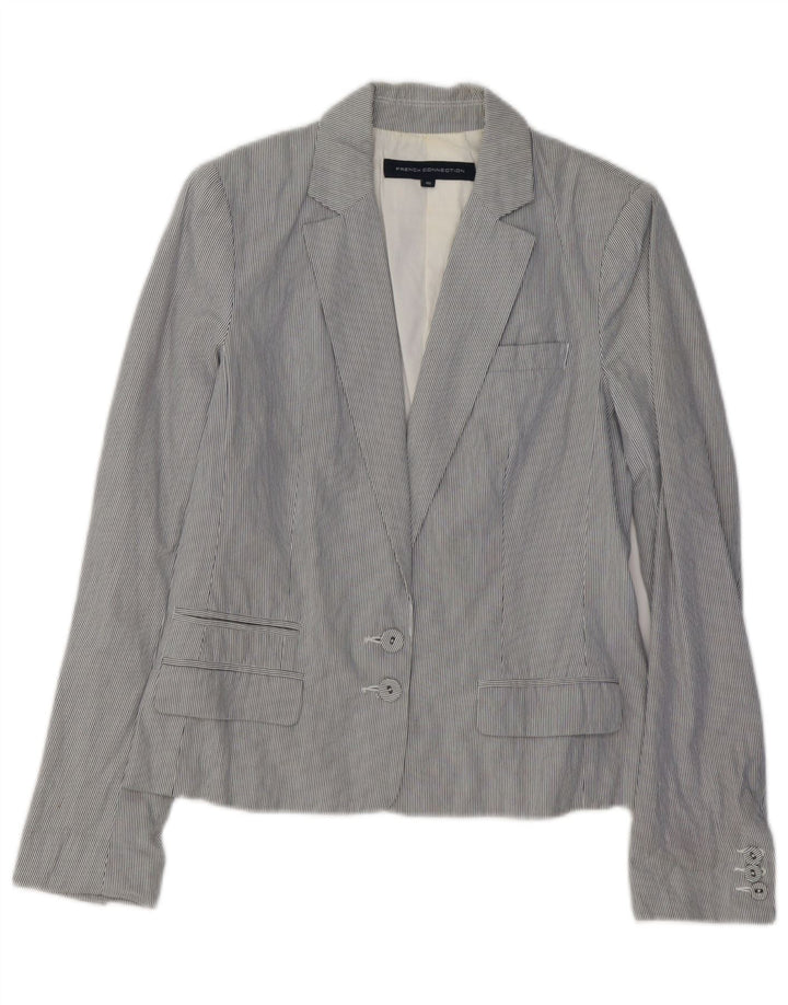 FRENCH CONNECTION Dame Blazer Jacket UK 10 Small Blue Pinstripe