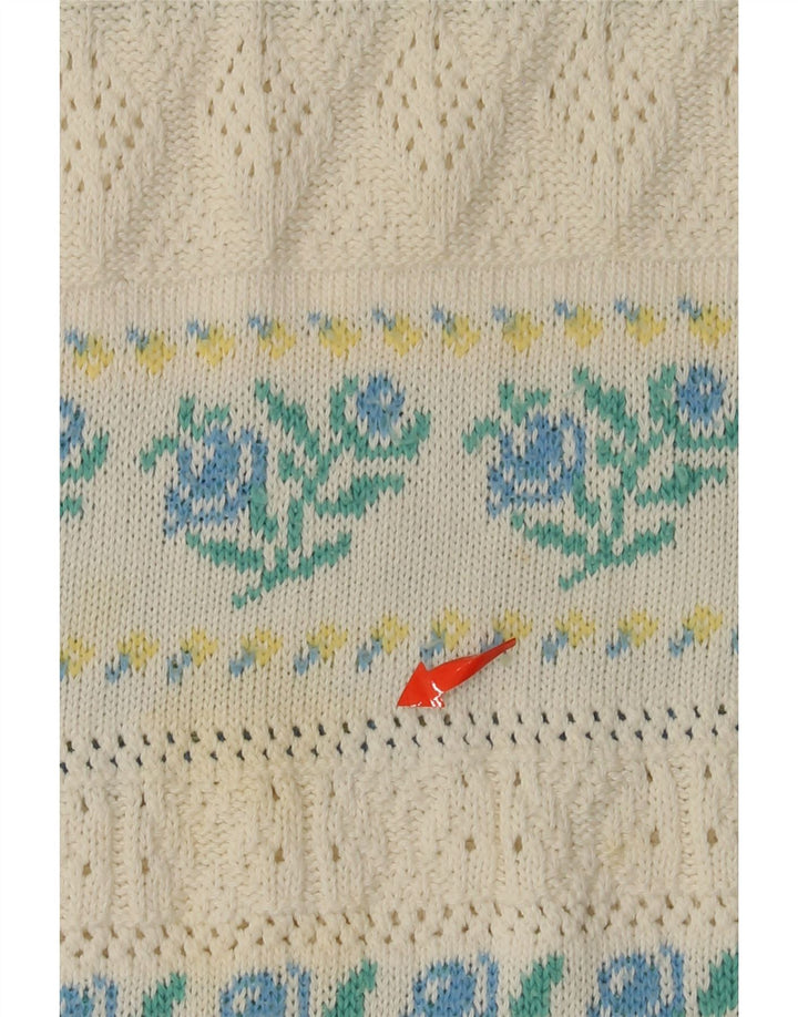 VINTAGE Dame Boat Neck Jumper Sweater IT 46 Large White Floral Acryl