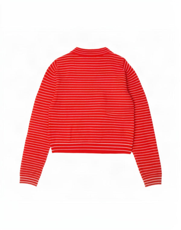 Zara Womens Crop Turtle Neck Jumper Sweater UK 10 Small Red Pinstripe