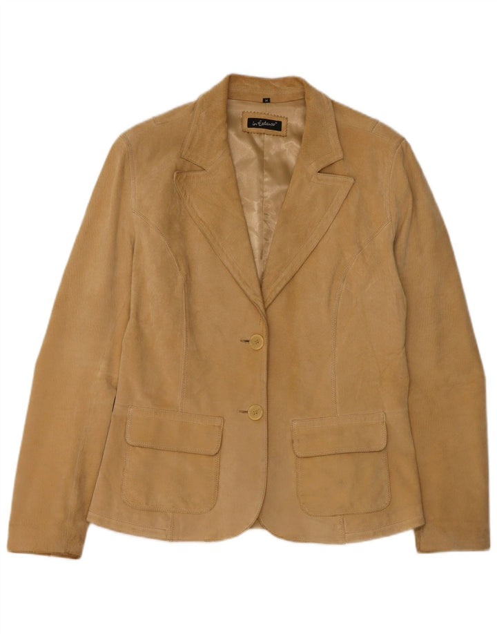 I Extenso Dame 2 Knaps Ruskind Blazer Jacket UK 14 Medium Beige Læder