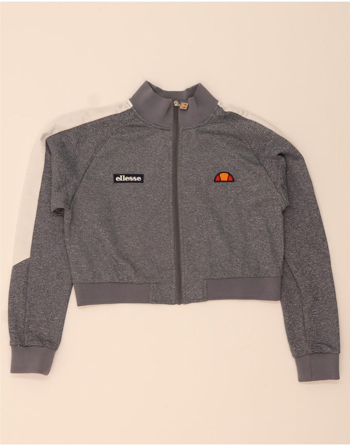ELLESSE Womens Crop Tracksuit Top Jacket UK 10 Small Grey Colourblock
