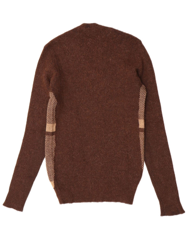 Vintage Dame V-hals sweater UK 10 Small Brown Colourblock