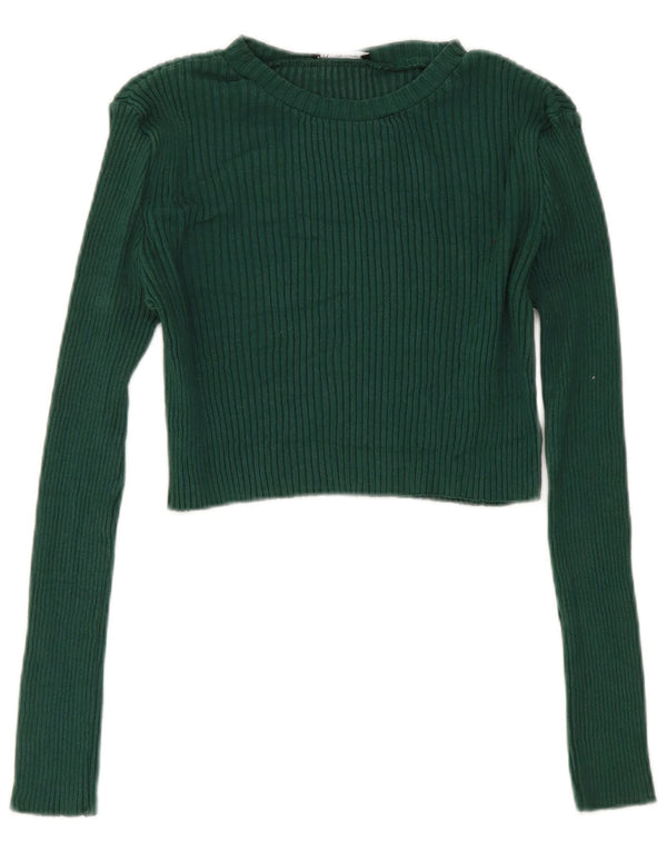 Zara Womens Crop Top Langærmet UK 14 Large Green
