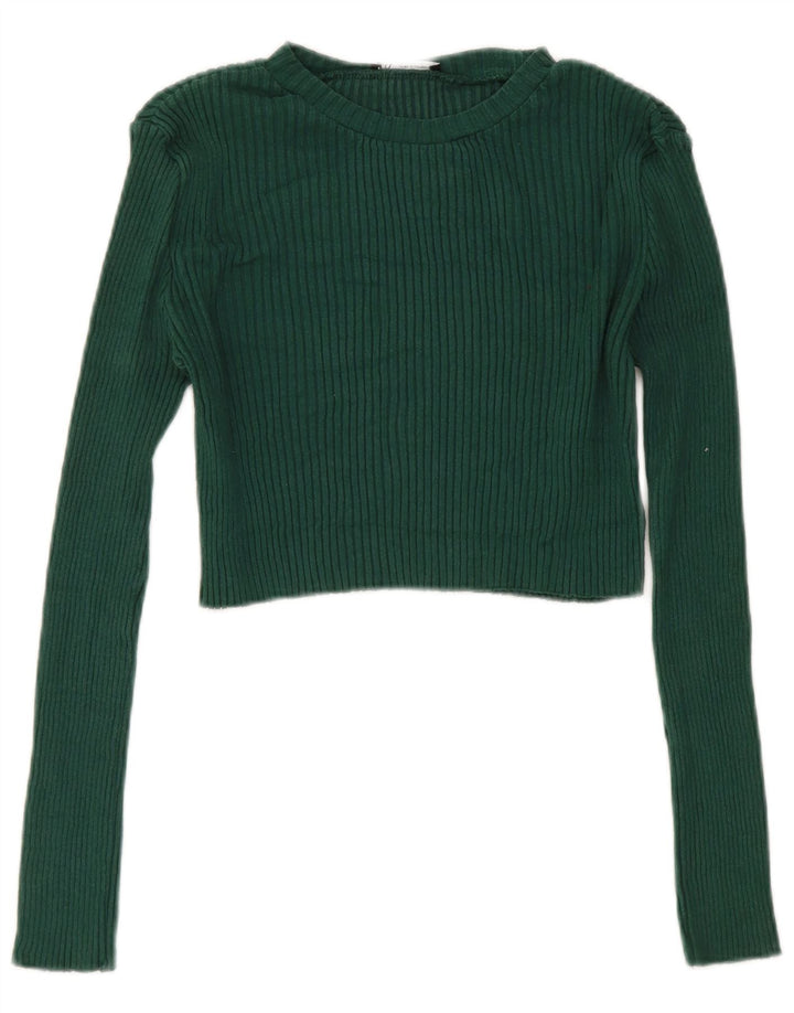 Zara Womens Crop Top Langærmet UK 14 Large Green