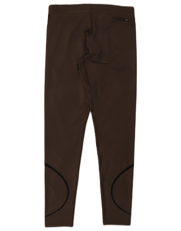 Nike Dame Dri Fit Leggings UK 12 Medium Brun Stribet Polyester