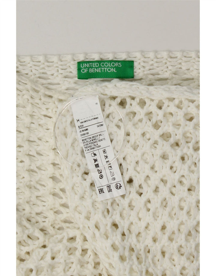 Benetton Womens Oversized Crochet Crop Top UK 10 Small White Bomuld