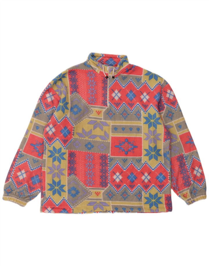 Vintage Dame Fleece Jumper UK 18 XL Flerfarvet Patchwork Retro