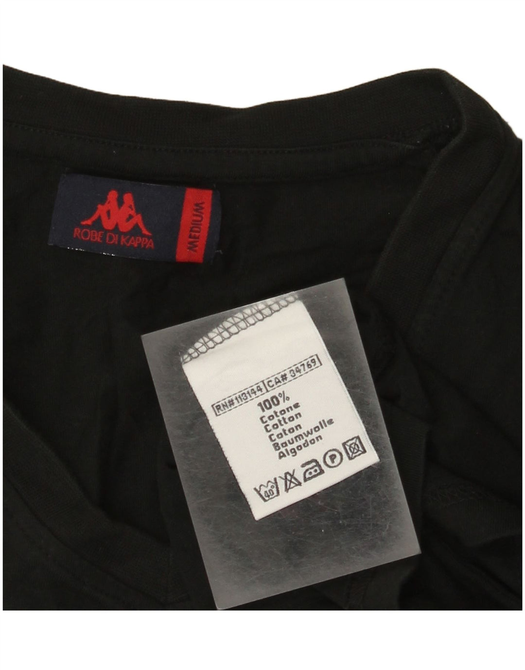 Kappa T-Shirt Top UK 12 Medium Sort Bomuld