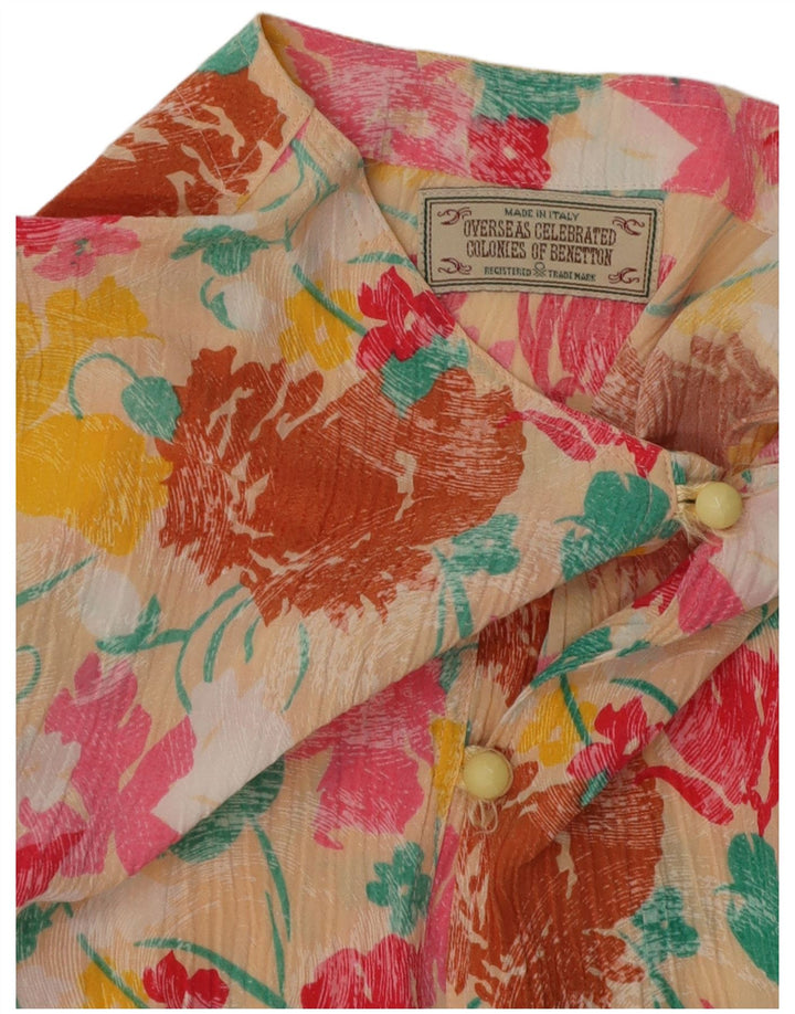 BENETTON Womens Crop Shirt Bluse UK 14 Medium Multicolored Floral