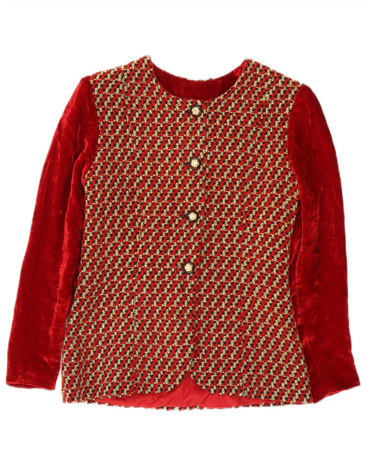 Vintage Dame 4 Button Velvet Blazer Jacket UK 8 Lille rød stribet