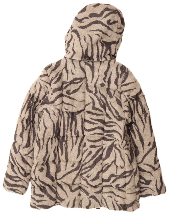 Luhta Dame Hætte Polstret Frakke UK 12 Medium Grey Animal Print Uld