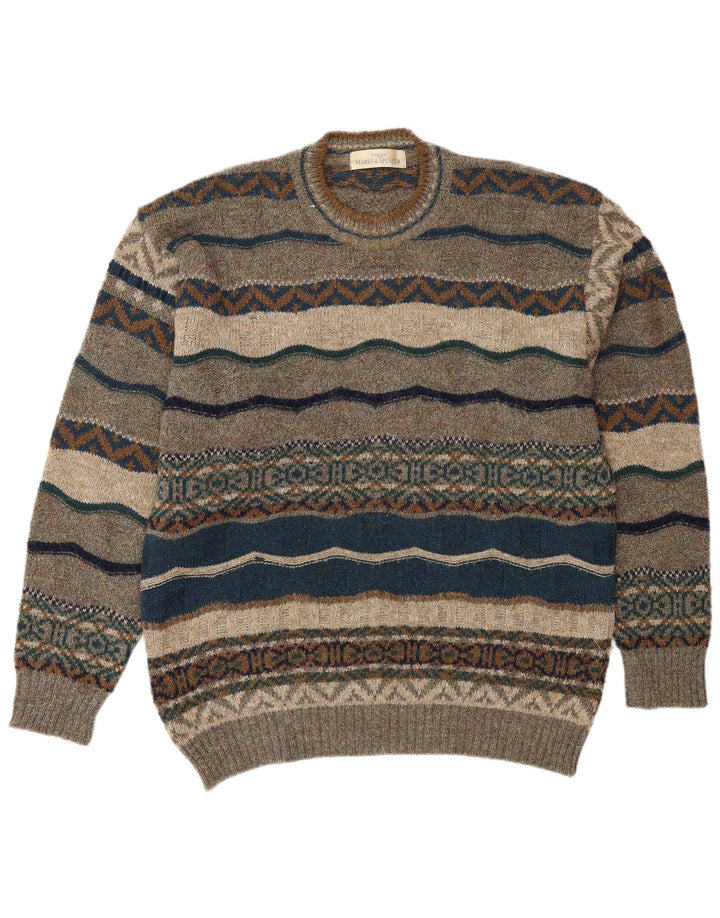 Marks & Spencer Herre sweater med rund hals, medium brun geometrisk