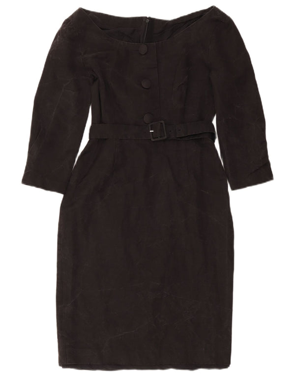 Prada Dame 3/4 Ærmet Skede Kjole IT 40 Small Black Cupro