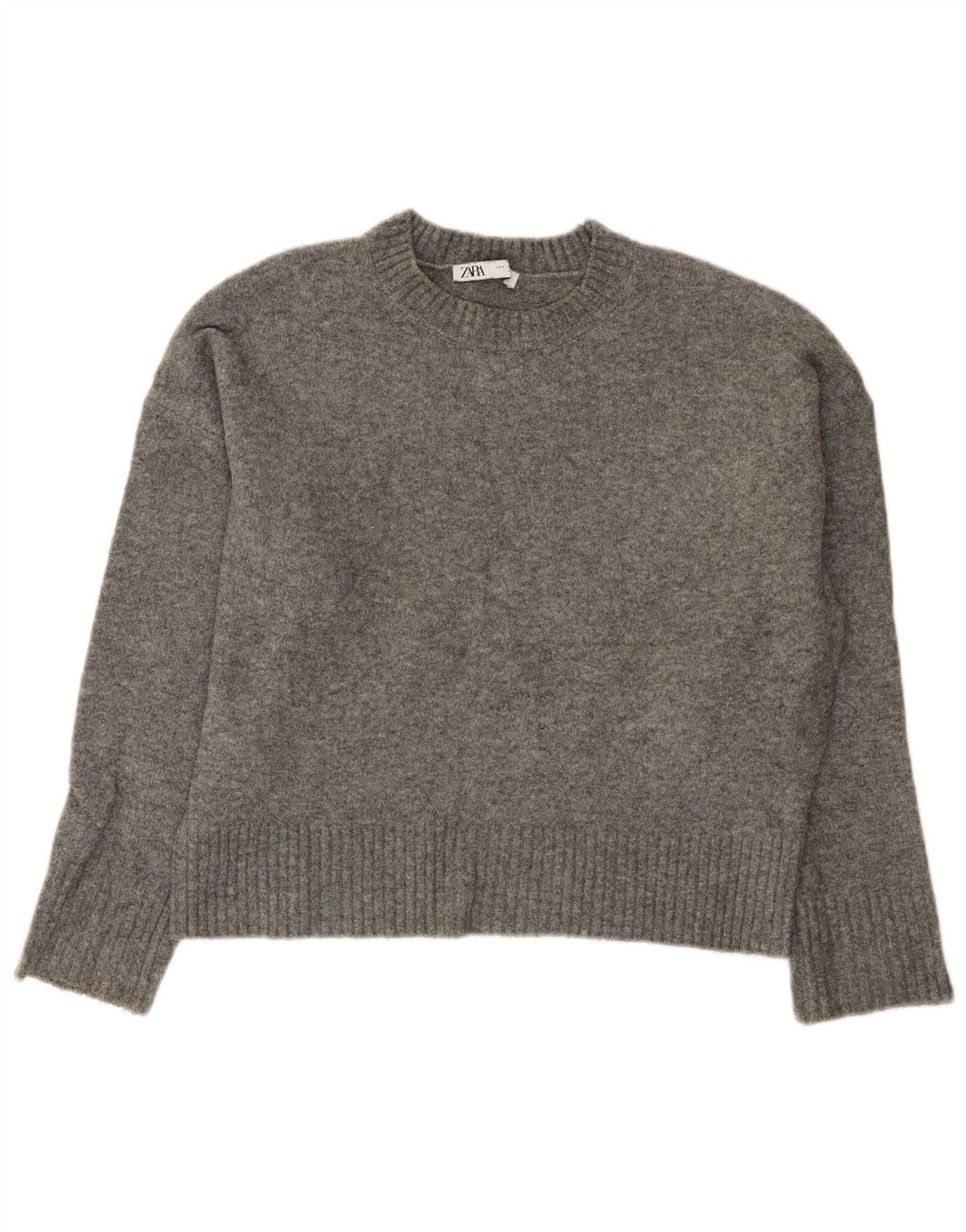 Zara Womens Oversized Crew Neck Jumper Sweater UK 10 Small Grey Acryl
