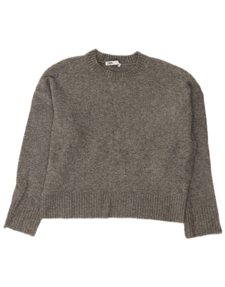 Zara Womens Oversized Crew Neck Jumper Sweater UK 10 Small Grey Acryl