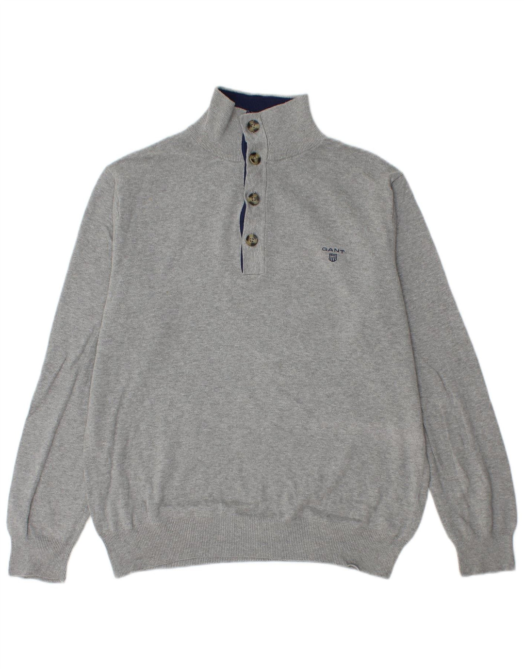 GANT Herre Button Neck Jumper Sweater Stor Grå Bomuld