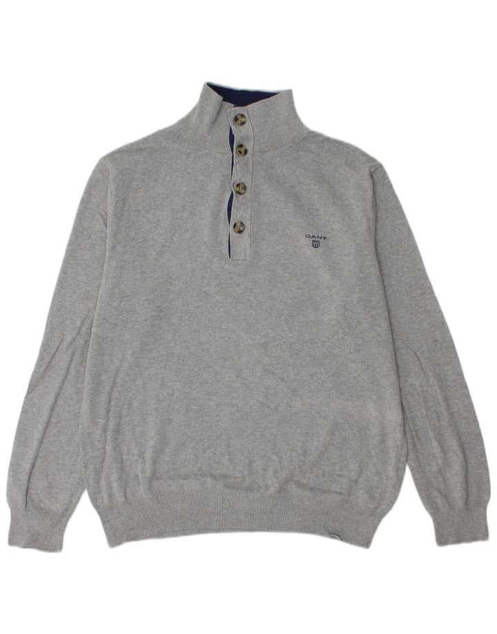 GANT Herre Button Neck Jumper Sweater Stor Grå Bomuld
