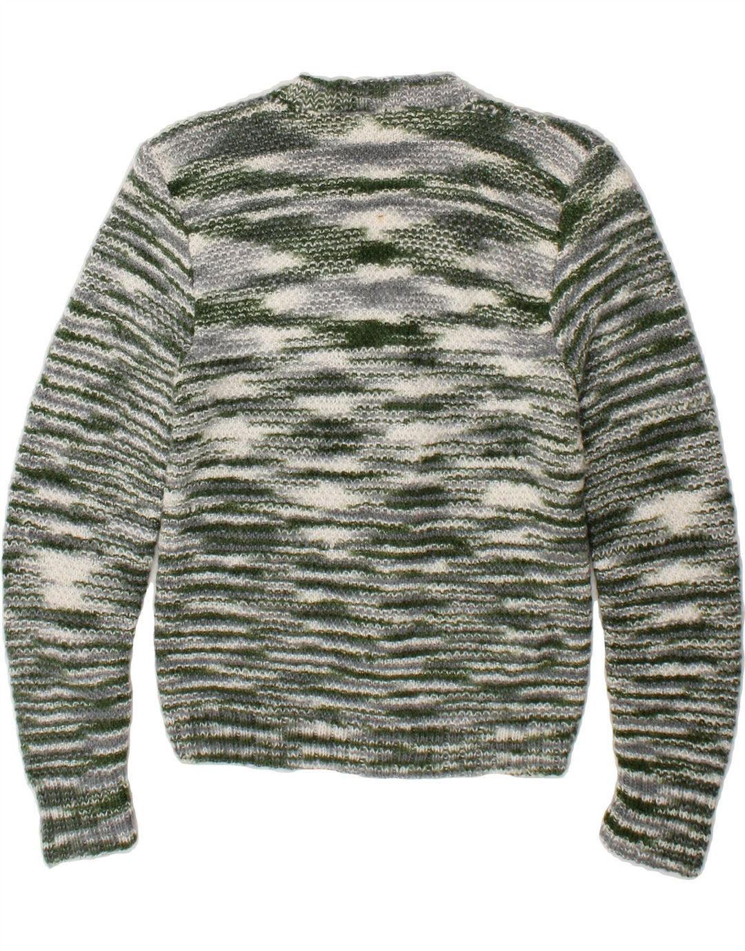 VINTAGE Womens V-Neck Jumper Sweater UK 14 Medium Green Striped Vintage Vintage and Second-Hand Vintage from Messina Hembry 