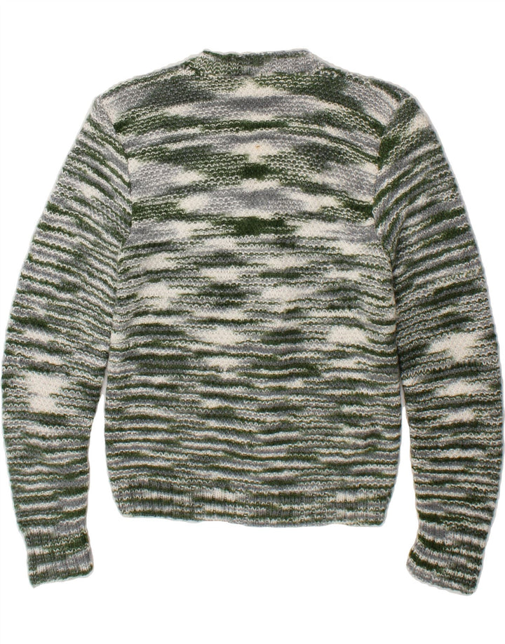 VINTAGE Womens V-Neck Jumper Sweater UK 14 Medium Green Striped Vintage Vintage and Second-Hand Vintage from Messina Hembry 