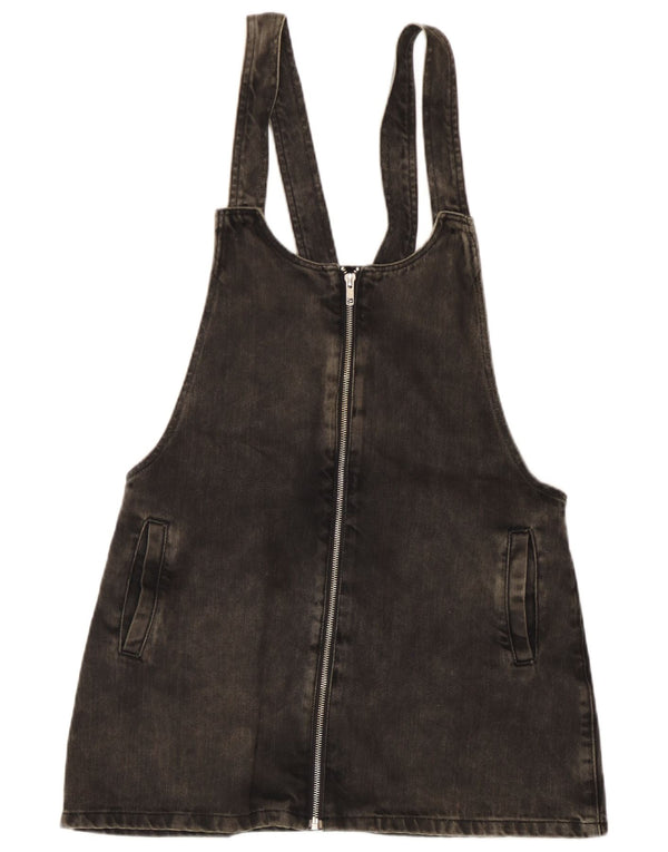 Zara Dame Trafaluc Mini Denim Dungaree Dress UK 12 Medium Sort Bomuld