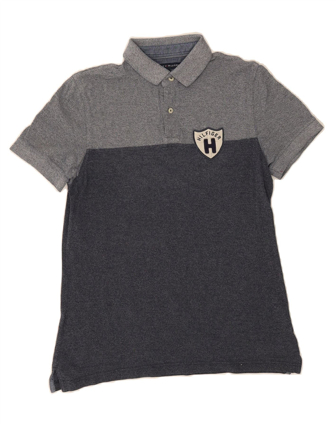 TOMMY HILFIGER Mens Custom Fit Polo Shirt Medium Grey Colourblock Vintage Tommy Hilfiger and Second-Hand Tommy Hilfiger from Messina Hembry 