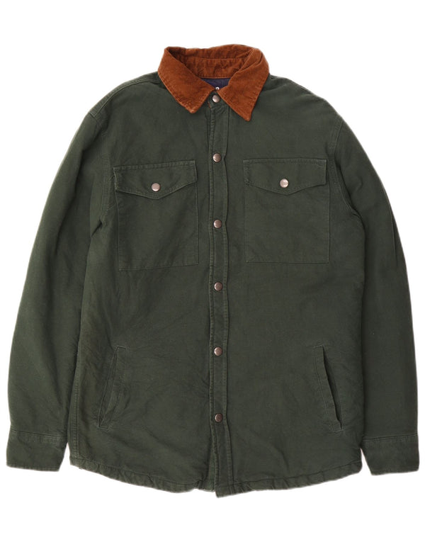 Lands End Mens Lumberjack Shirt UK 36 Small Khaki Colourblock Cotton