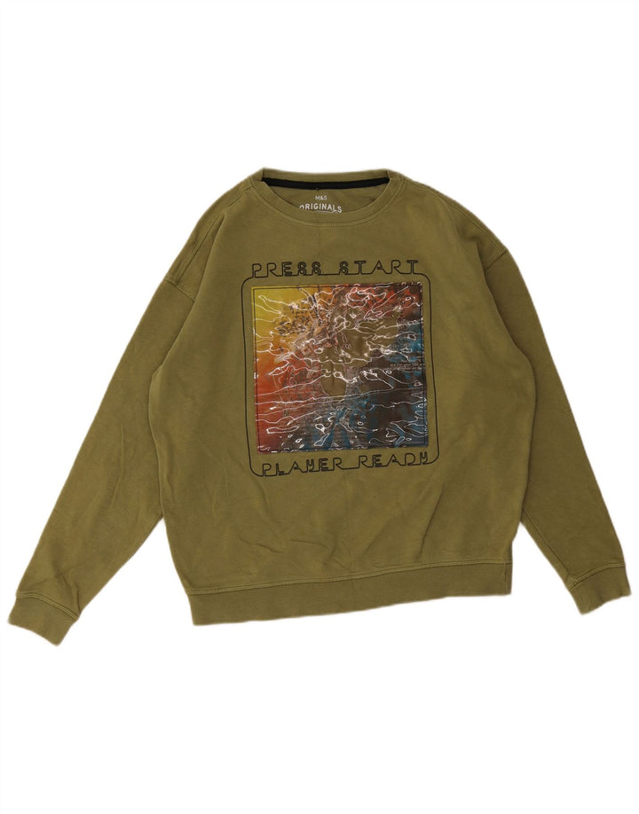 Marks & Spencer Boys Grafisk Sweatshirt Jumper 13-14 år Khaki Bomuld