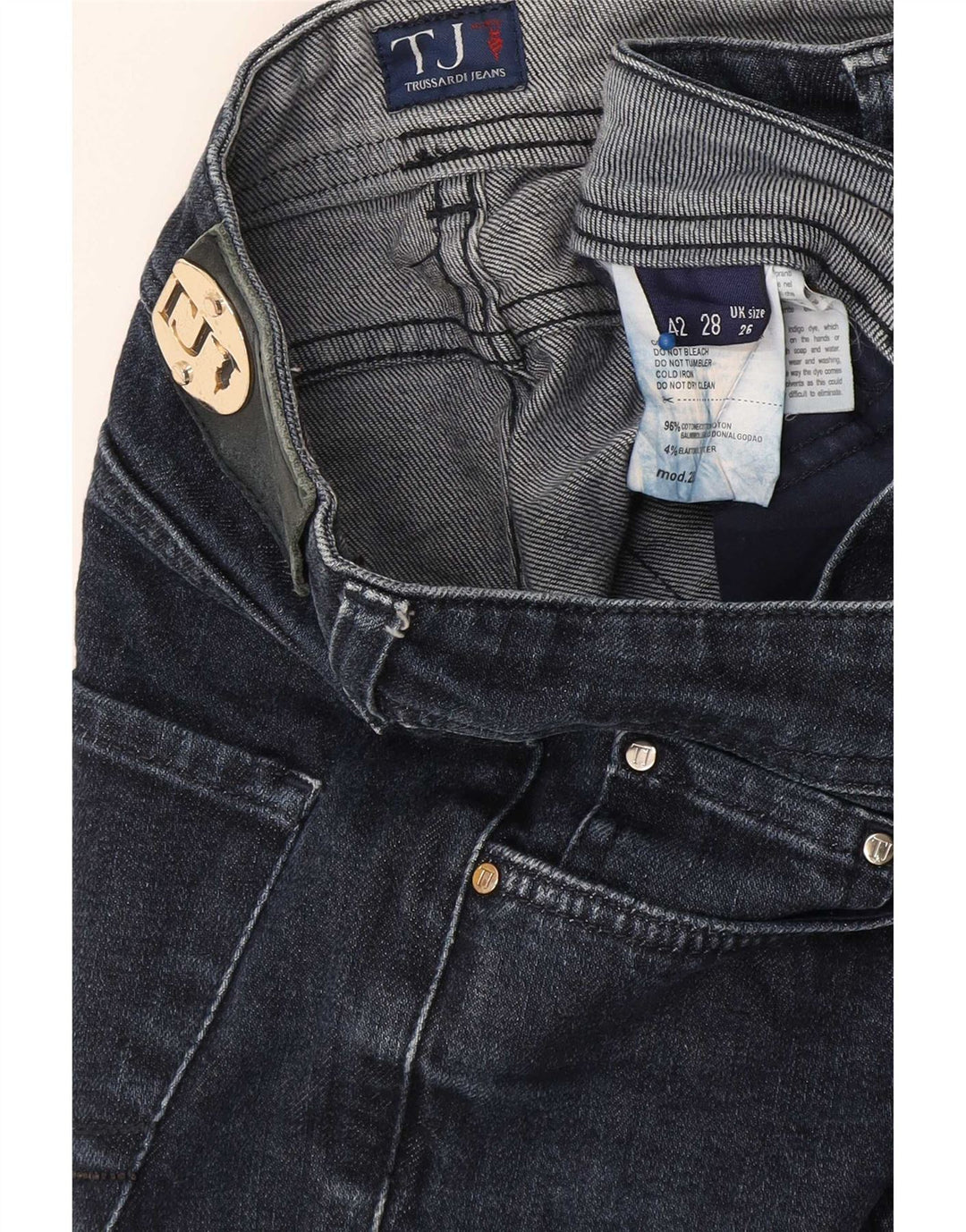 Trussardi Dame Slim Jeans W26 L28 Marineblå Bomuld