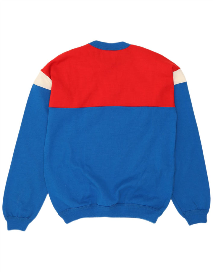 VINTAGE Herre Crew Neck sweater Medium Blue Colourblock Akryl