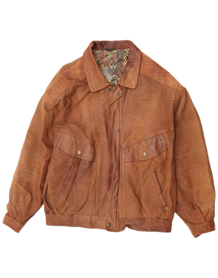 Vintage herre læderjakke UK 42 XL brunt læder