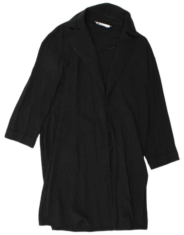 Zara Womens Open Overcoat UK 14 Medium Black Lyocell