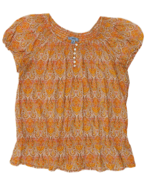 Izod Damebluse Top UK 12 Medium Yellow Paisley Cotton